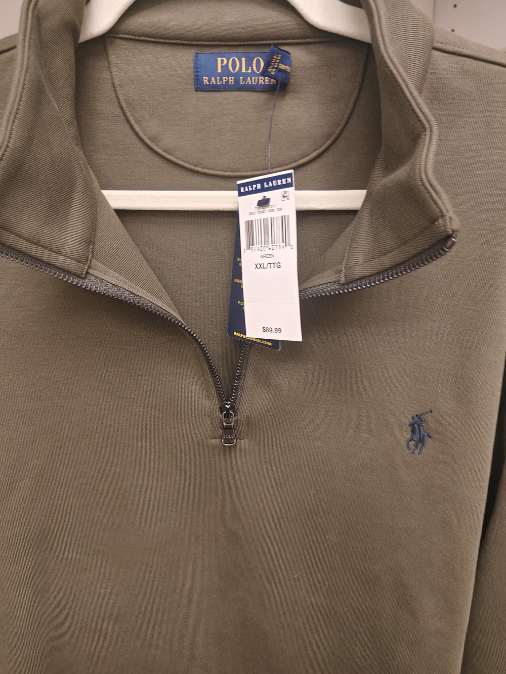Ralph Lauren Olive Green Quarter-Zip Polo Sweater - Picture 3 of 4